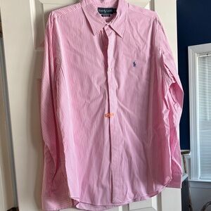 Ralph Lauren Pink and White Striped Button Down Shirt XL